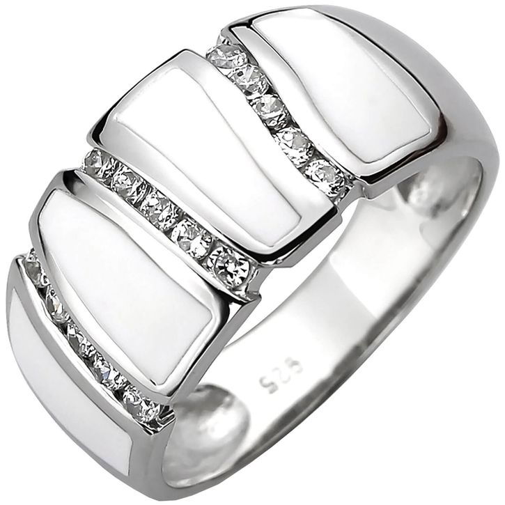 Ring aus 925 Silber 15 Zirkonia und weiße Emaille