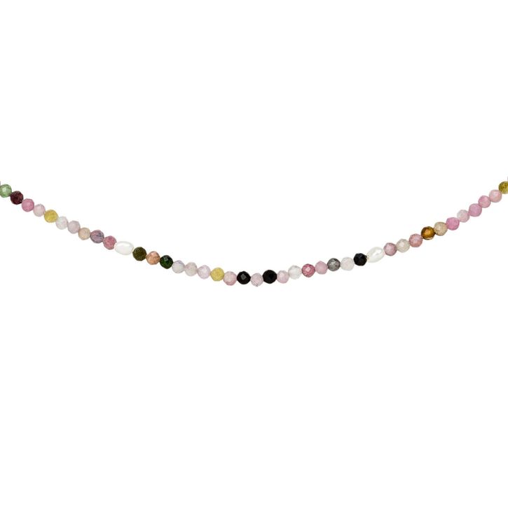 Kette Turmalin multicolor und Süßwasser Perlen 46cm