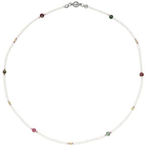 Halskette Kette mit Süßwasser Perlen & Peridot & Turmalin 45cm multicolor