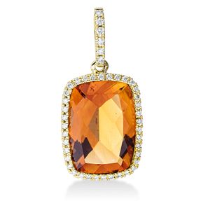 Anhänger 750 Gelbgold Citrin 6,2ct mandarin 44 Brillanten 0,16ct TW-SI 25x11,8mm