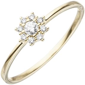 Ring aus 333 Gold Gelbgold Stern mit 9 weißen Zirkonia Fingerring Damen