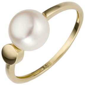 Ring aus 585 Gold Gelbgold mit Süßwasser Perle weiß Perlenring Fingerring Damen