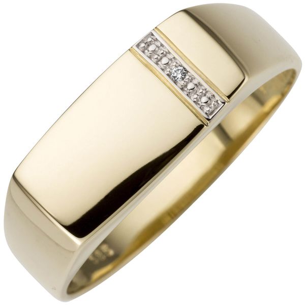 Herren Ring aus 585 Gelbgold mit Brillant flach