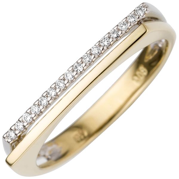 Ring aus 585 Gold bicolor 16 Brillanten 2-reihig