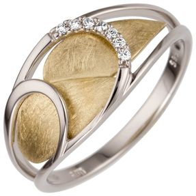 Damen Ring aus 585 Weißgold Gelbgold bicolor teilmattiert 7 Brillanten 0,05ct.