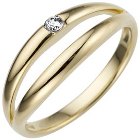 Ring aus 585 Gold Gelbgold mit Diamant Brillant 0,07ct. Fingerring Damen