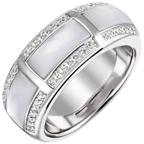 Ring aus 925 Silber mit 3 Perlmutt Einlagen & 42 Zirkonia Silberring Fingerring