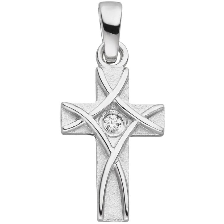 Anhänger Kreuz aus 925 Silber mattiert mit Zirkonia