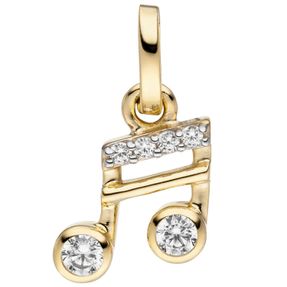 Anhänger Musik-Note aus 333 Gold Gelbgold mit 6 Zirkonia Sechzehntelnote Damen