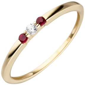 Ring aus 333 Gold Gelbgold mit Rubin & Zirkonia 2,2mm schmal Dreistein Damen