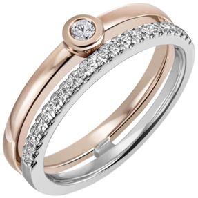 Ring aus 585 Gold Weißgold & Rotgold bicolor 22 Diamanten Brillanten 0,21 Ct.