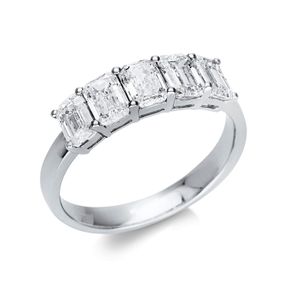 Halb-Memoire Ring 750 Weißgold 5 Diamanten Smaragd-Schliff 2,03ct TW-SI B:4,9mm