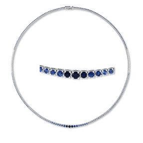 Collier aus 750 Weißgold 159 Saphire 2,6ct blau 30 Brillanten 0,24ct TW-SI L:42cm