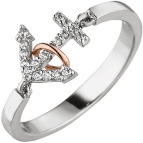 Damenring mit Anker mit beweglichem Ring 925 Silber 18 Zirkonia teilrotvergoldet