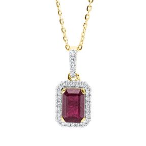 Collier aus 750 Gelbgold Rubin 0,61ct rot 29 Brillanten 0,08ct TW-SI L:45cm