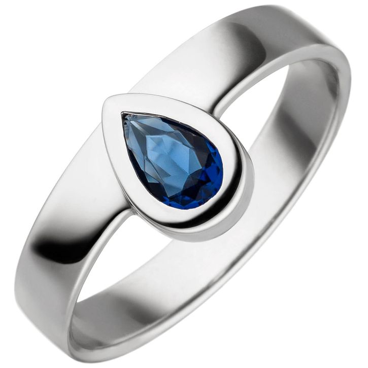 Ring aus 925 Silber mit Glasstein Tropfen blau