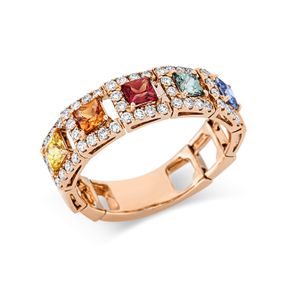 Ring 750 Rotgold 5 Saphire 1,01ct mehrfarbig 50 Brillanten 0,41ct TW-VSI/SI B:4,3mm