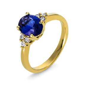 Ring aus 585 Gelbgold Tansanit 1,95ct blau 6 Brillanten 0,21ct TW-SI B:8,7mm