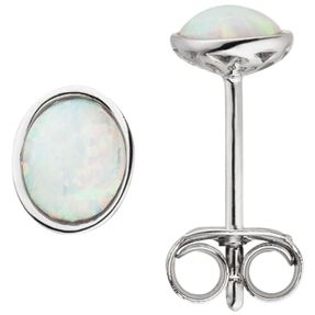 Ohrstecker aus 925 Silber rhodiniert mit Opal-Imitationen oval mit Schimmer