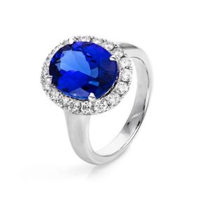 Ring aus 750 Weißgold Tansanit 5,7ct blau 18 Brillanten 0,81ct TW-SI B:14,1mm