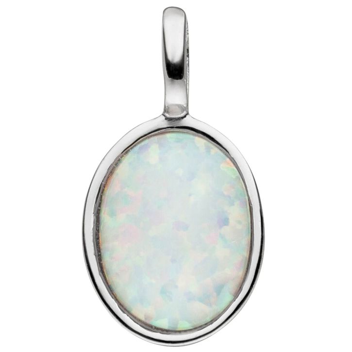 Anhänger aus 925 Silber mit Opal-Imitation oval