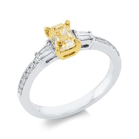 Ring aus 750 Gold gelb/weiß 17 Diamanten 1,31ct TW-SI B:6,3mm 4er-Krappe