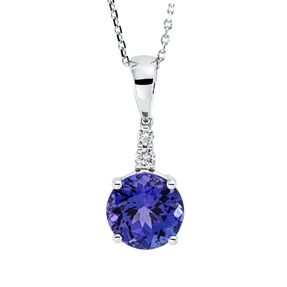 Collier aus 585 Weißgold Tansanit 3,21ct blau 2 Brillanten 0,09ct TW-SI L:45,7cm