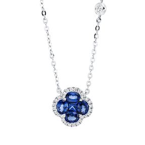Collier aus 750 Weißgold 5 Saphire 0,94ct blau 29 Brillanten 0,13ct TW-SI L:42cm