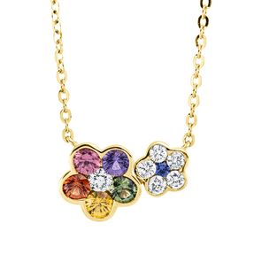 Collier Blume 750 Gelbgold 6 Saphire 0,53ct mehrfarbig 6 Brillanten 0,19ct TW-SI