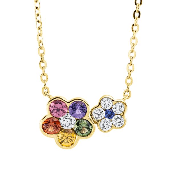 Collier Blume aus 750 Gelbgold 6 Saphire 6 Brillanten 0.19ct