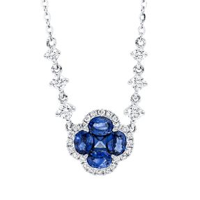 Collier aus 750 Weißgold 5 Saphire 0,92ct blau 30 Brillanten 0,36ct TW-SI L:42cm