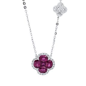 Collier aus 750 Weißgold 5 Rubine 1,35ct rot 33 Diamanten 0,43ct TW-SI L:42cm