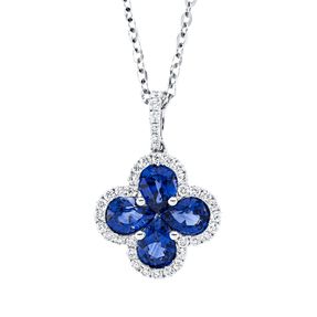 Collier aus 750 Weißgold 4 Saphire 1,45ct blau 39 Brillanten 0,23ct TW-SI L:42cm