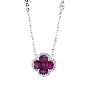 Collier aus 750 Weißgold 5 Rubine 0,93ct rot 29 Brillanten 0,13ct TW-SI L:42cm