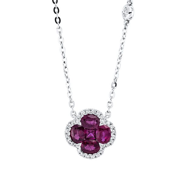 Collier aus 750 Weißgold 5 Rubine 29 Brillanten 0.13ct