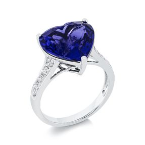 Ring Herz 750 Weißgold Tansanit 7,14ct blau 10 Brillanten 0,37ct TW-SI H:12,7mm