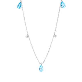 Collier 750 Weißgold 3 Topase 1,38ct Swissblue 2 Brillanten 0,09ct TW-SI L:45cm