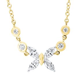 Collier Schmetterling aus 750 Gelbgold 8 Diamanten 0,34ct TW-SI L:45cm