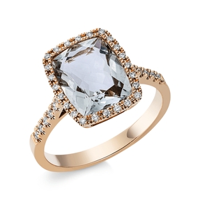 Ring aus 750 Rotgold Amethyst 3ct grün 36 Brillanten 0,17ct TW-SI B:12mm