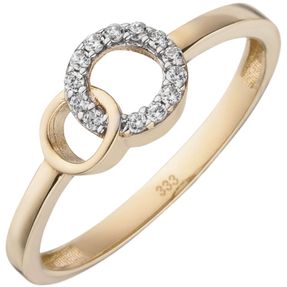 Ring aus 333 Gold Gelbgold bicolor mit 13 Zirkonia Fingerring Damen