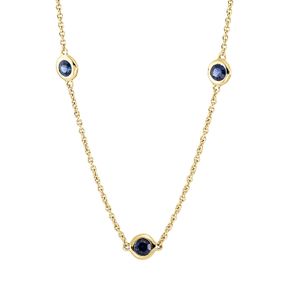 Collier aus 750 Gold Gelbgold 13 Saphire 1,58ct blau L:45cm