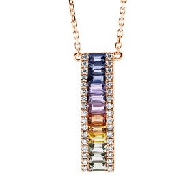 Collier 750 Rotgold 12 Saphire 1,05ct mehrfarbig 34 Brillanten 0,13ct TW-SI L:45cm