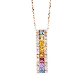 Collier 750 Rotgold 8 Saphire 0,85ct mehrfarbig 32 Brillanten 0,2ct TW-SI L:45cm