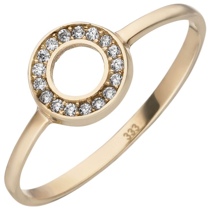 Ring aus 333 Gelbgold mit 17 Zirkonia im Kreis