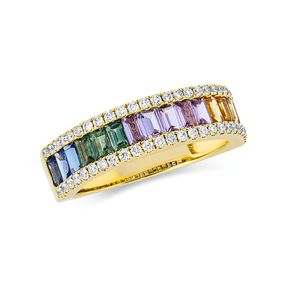 Ring 750 Gelbgold 16 Saphire 1,65ct mehrfarbig 50 Brillanten 0,34ct TW-SI B:5,7mm