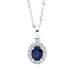 Collier aus 750 Weißgold Saphir 0,31ct blau 12 Brillanten 0,07ct TW-SI L:45cm Collier aus 750 Weißgold Saphir 0,31ct blau 12 Brillanten 0,07ct TW-SI L:45cm