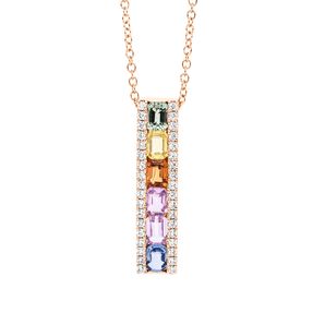 Collier 750 Rotgold 6 Saphire 1,45ct mehrfarbig 36 Brillanten 0,25ct TW-SI L:45,7cm