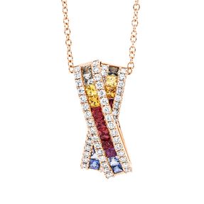 Collier aus 750 Rotgold 21 Saphire 1,23ct mehrfarbig 64 Brillanten 0,52ct TW-SI