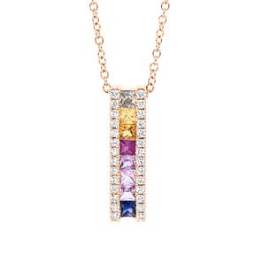 Collier 750 Rotgold 8 Saphire 0,62ct mehrfarbig 28 Brillanten 0,2ct TW-SI L:45,7cm