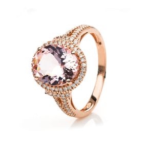 Ring aus 585 Rotgold Morganit 3,3ct rosé 82 Brillanten 0,27ct TW-SI B:13mm